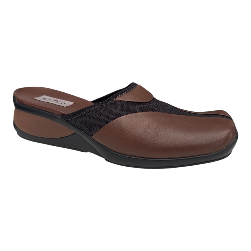 Privo Shoes Womens Size 9M Brown Black Slip On Comfort Clogs Mules Leather